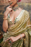 Itrh Olive green sari set Online Shopping