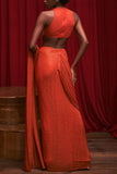 Itrh Orange embellished pleated skirt sari set Online Shopping