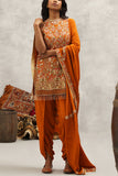 Kapda Dori Orange floral embroidered tasselled kurta set Online Shopping