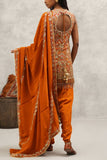 Kapda Dori Orange floral embroidered tasselled kurta set Online Shopping