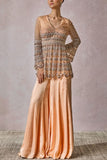 Tarun Tahiliani Peach embroidered peplum kurta and sharara set Online Shopping