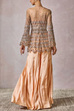 Tarun Tahiliani Peach embroidered peplum kurta and sharara set Online Shopping