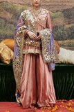 Itrh Peach embroidered short kurta and sharara set Online Shopping