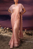 Couture by Niharika Peach scallop embellished sari and cape set Online Shopping