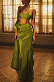 Ekaya Pear green handwoven silk sari set Online Shopping