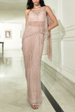 Rohit Gandhi + Rahul Khanna Periwinkle tonal sequin embellished draped sari set Online Shopping