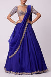 Vvani by Vani Vats Persian blue mirror work lehenga set Online Shopping