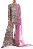 Aisha Rao Pink and green floral print embroidered kurta set Online Shopping