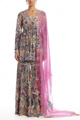 Aisha Rao Pink and green floral printed gharara set Online Shopping