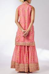 Gopi Vaid Pink floral printed embroidered sharara set Online Shopping