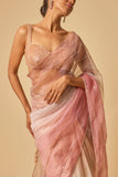 Masumi Mewawalla Pink ombre tissue pre-draped sari set Online Shopping