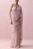 Esha Sethi Thirani Pink stripe Swarovski pre-stitched sari set Online Shopping