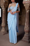 Kamaali Couture Powder blue shimmery draped sari set Online Shopping