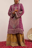 Surkh Syahi Purple and mustard geometric print kurta set Online Shopping