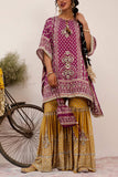 Surkh Syahi Purple and mustard printed kaftan gharara set Online Shopping