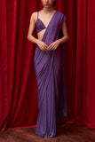 Itrh Purple crystal detail pre-stitched sari set Online Shopping