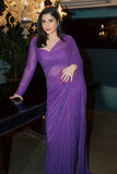 Itrh Purple crystal studded pre-stitched sari set Online Shopping