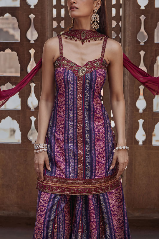 Kalista Purple embroidered sharara set Online Shopping