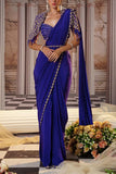 Nidhika Shekhar Purple floral embroidered pre-draped sari set Online Shopping