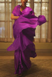 Ekaya Purple handwoven satin sari set Online Shopping