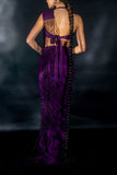 Nikhil Thampi Purple holographic beaded pre-draped sari set Online Shopping