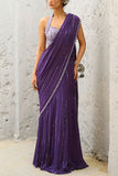 Chamee and Palak Purple sequin embroidered pre-draped sari set Online Shopping