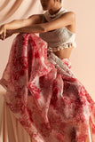 Bhumika Sharma Red and ivory floral printed sari set Online Shopping