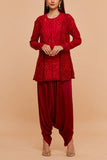 Mishru Red coral embroidered kurta set Online Shopping