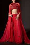 Itrh Red crystal embellished cape and sharara set Online Shopping