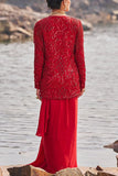 Nidhika Shekhar Red embellished jacket and pre-draped sari set Online Shopping