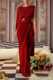 Nidhika Shekhar Red embroidered pre-draped sari set Online Shopping