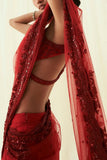 Rococo By Raghvi Red embroidered pre-draped sari set Online Shopping