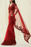 Rococo By Raghvi Red embroidered pre-draped sari set Online Shopping