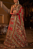 The Royaleum Atelier Red floral embroidered lehenga set Online Shopping