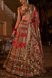 The Royaleum Atelier Red floral embroidered lehenga set Online Shopping