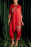 Chandrima Red floral embroidery kurta set Online Shopping