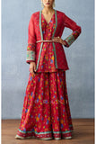 Torani Red floral print jacket and sharara set Online Shopping