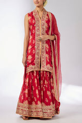 Gopi Vaid Red floral printed embroidered sharara set Online Shopping