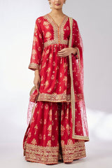 Gopi Vaid Red floral printed sharara set Online Shopping