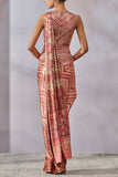 Tarun Tahiliani Red geometric print concept sari set Online Shopping