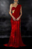 Nikhil Thampi Red knotted crystal stringed draped sari set Online Shopping