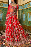 Dolly J Red pearl and thread embroidery lehenga set Online Shopping