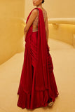 Prevasu Red pre-draped sari set Online Shopping