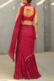 Chamee and Palak Red sequin embellished pre-draped sari set Online Shopping