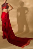 Nikhil Thampi Red tasselled ombre sari set Online Shopping