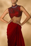 Nikhil Thampi Red tasselled ombre sari set Online Shopping