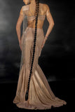 Nikhil Thampi Rose gold diamond stringed fishtail lehenga sari set Online Shopping