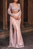 DiyaRajvvir Rose gold embroidered pre-stitched sari set Online Shopping