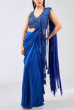 Rabani and Rakha Royal blue pre-draped sari set Online Shopping