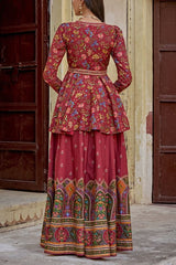 Kalista Ruby red embroidered peplum sharara set Online Shopping